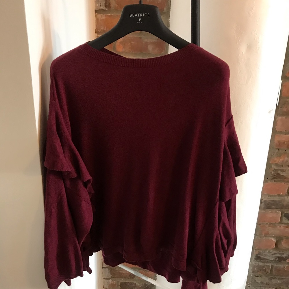 Burgundy ruffle sleeve sweater wool BNWT sz 4
